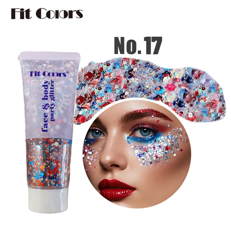 20 Colors Body Glitter Gel Mermaid's Scale Chunky Glitter Sequins Gel for Face Body Hair Nail Christmas and Party - Curl and Collar
