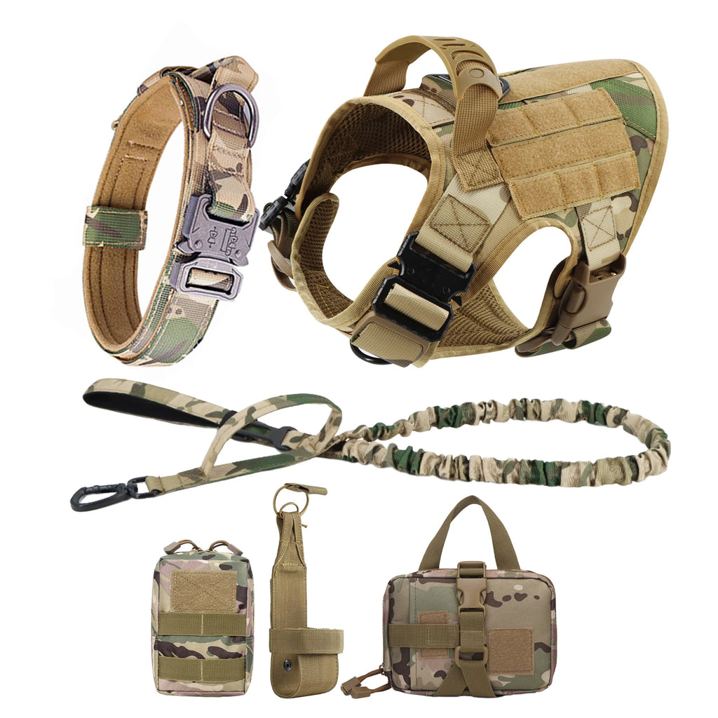 Large Dog Harness And Leash Set Pet German Shepherd Malinois Training Walking Vest Dog Harness And Collar For Medium Large Dogs - Curl and Collar