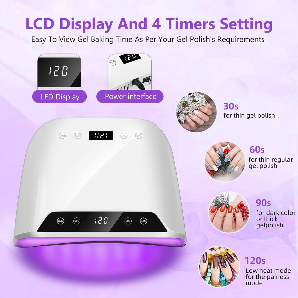 320W Big Space UV LED Nail Lamp For Manicure Drying Gel Nail Polish 72 LED Nail Dryer With Two LCD Screens Nail Salon Tools - Curl and Collar