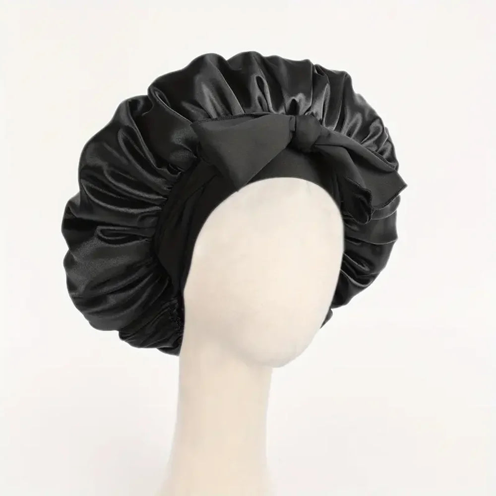Satin Bonnet Silk Bonnet Adjustable Bonne For Sleeping Hair Bonnet With Tie Band Bonnets For Women Men - Curl and Collar