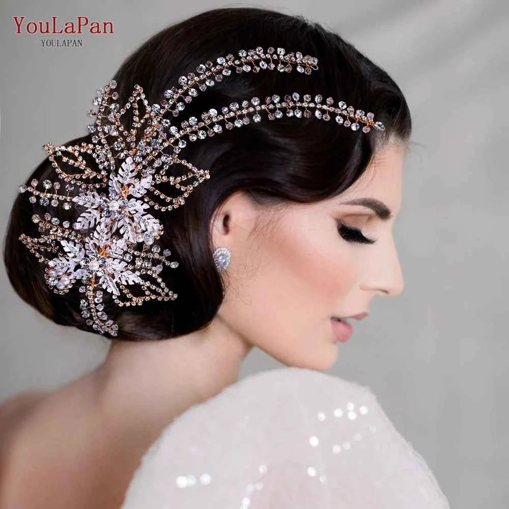 YouLaPan Rhinestone Tiara Bridal Headdress Wedding Hair Accessories Pageant Crown Woman Hair Clip Bridal Hairpin for Party HP254