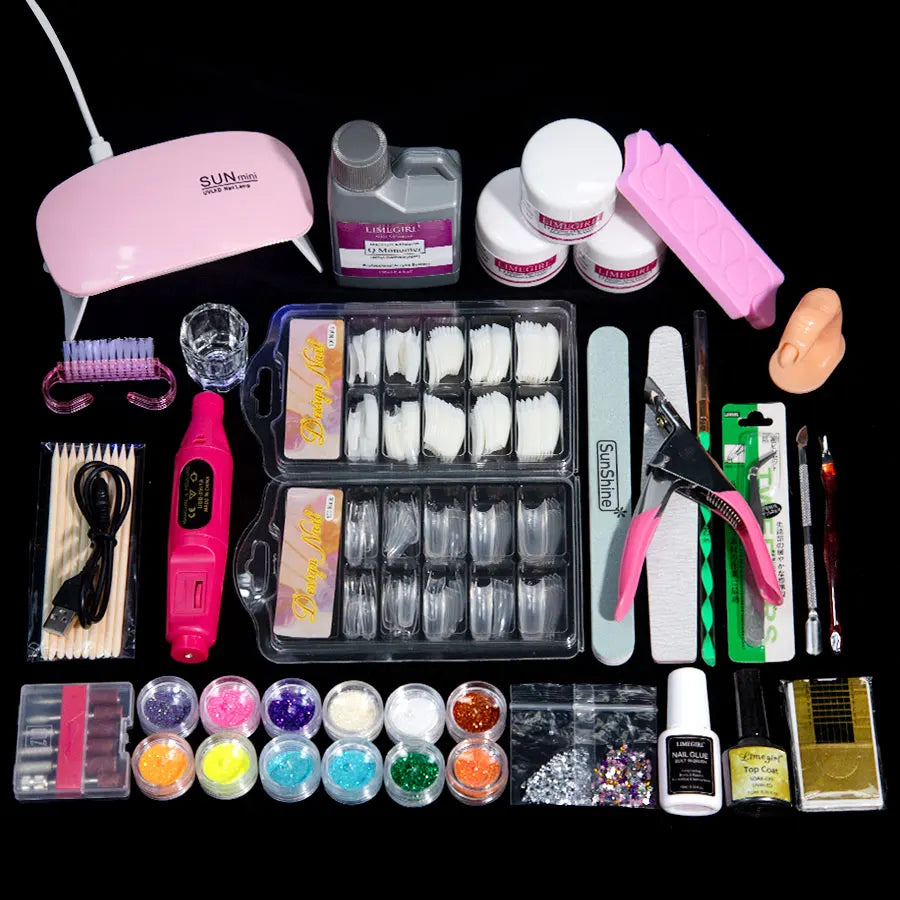 Professional Manicure Set Acrylic Powder Complete Manicure Set, Glitter Powder, Manicure Liquid, Decorative Crystal Kit