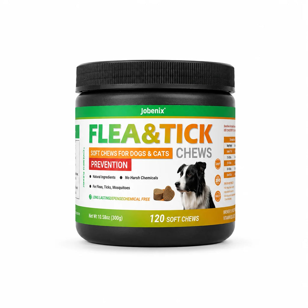Flea & Tick Soft Chews for Dogs and Cats Skin & Coat Health Support Pet Nutritional Supplement 120 Chews - Curl and Collar
