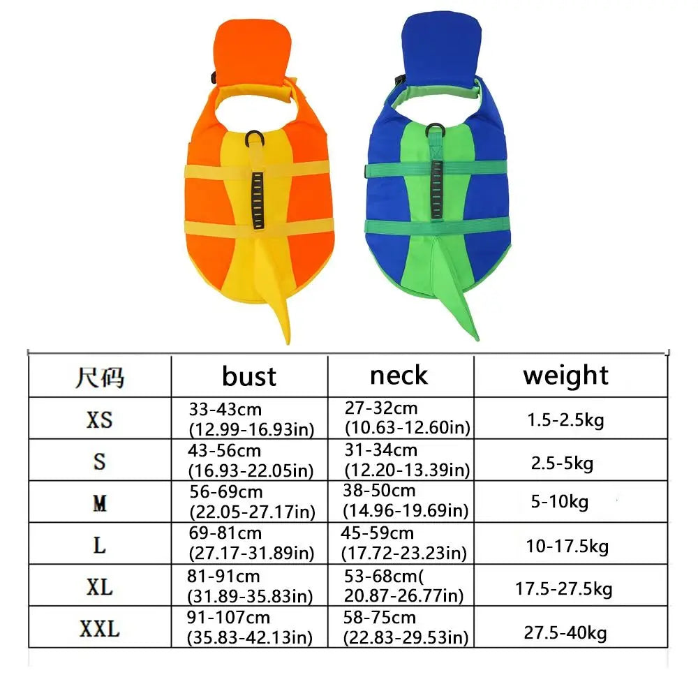Shark Shape Dog Life Vest Superior Buoyancy High Visibility Dog Swimming Suit Adjustable Tear-resistant Safety Vests - Curl and Collar