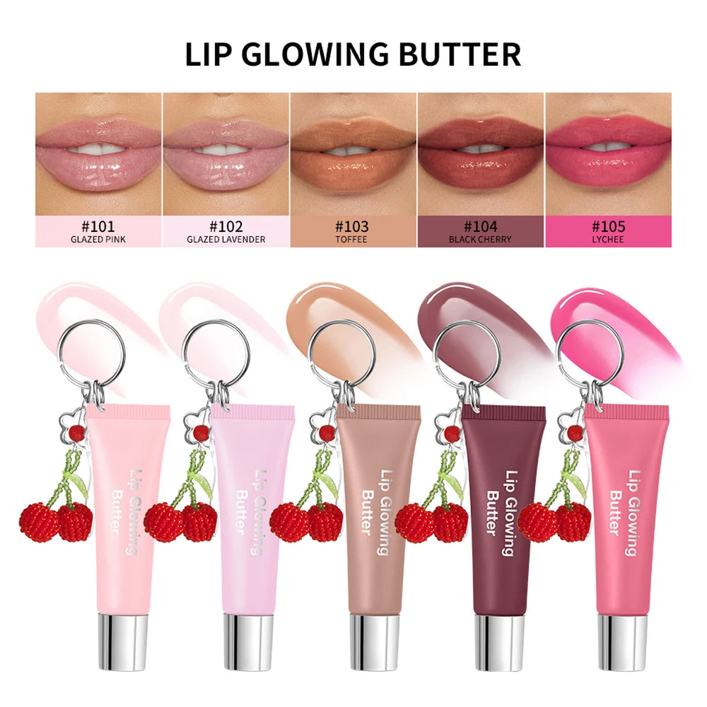 Lip Glowing Butter Lip Gloss With Cherry Pendant Moisturizing Shiny Plumping Lip Tint Hydrating Mirror Liquid Lipstick Long Lasting Lip Balm Makeup - Curl and Collar