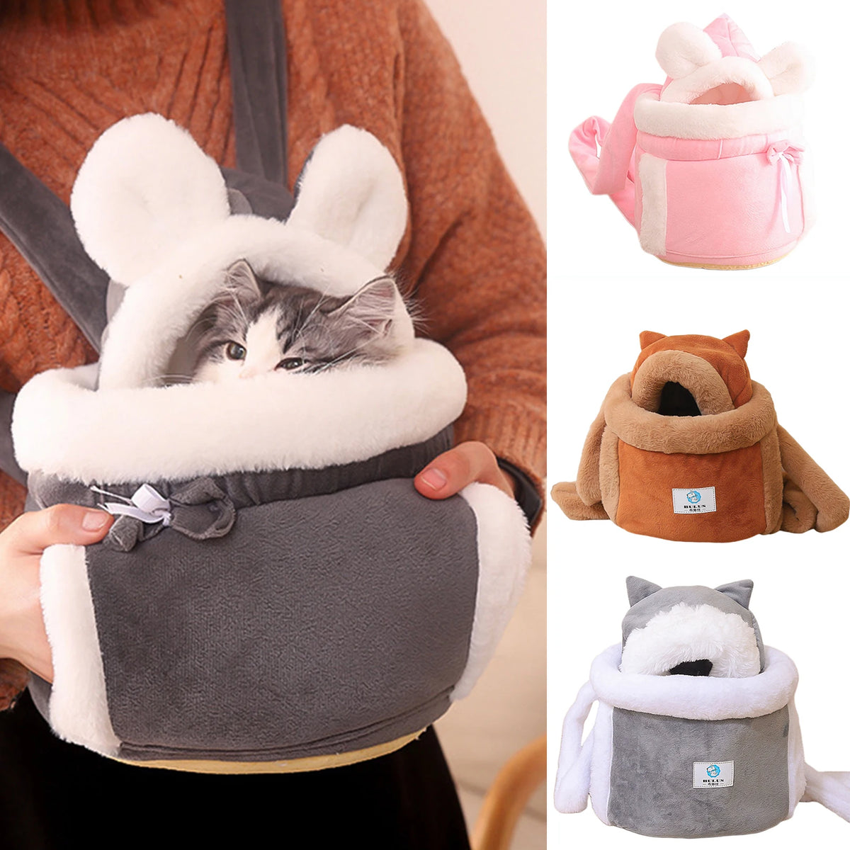 Winter Warm Cat Backpack Soft Cozy Cute Plush Pets Cage All In 1 Style Cat Bag Carrier Bag For Outdoor Travel Pet Accessories - Curl and Collar
