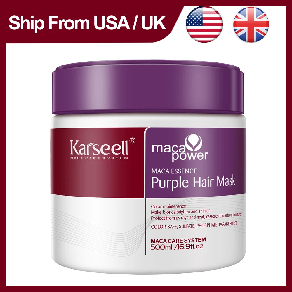 Karseell Purple Hair Mask 16.90 fl.oz 500ml Professional Neutralizes Brass Yellow Tones For Blonde Silver Gray Highlighted Hair - Curl and Collar