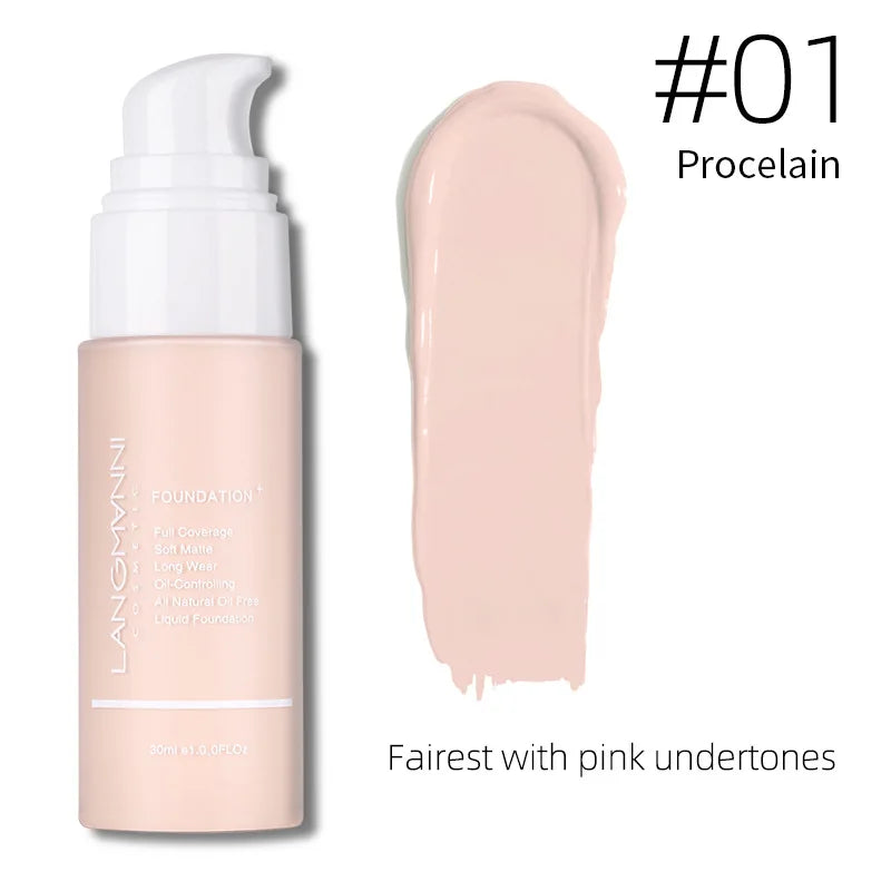 Langmanni 30ml Matte Face Foundation Cream Waterproof Liquid Foundation Oil Control Cover Base Concealer Makeup Cosmetics - Curl and Collar