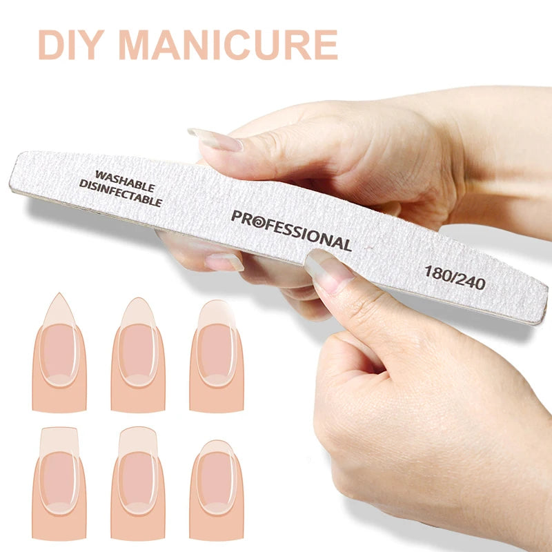 10pcs/Lot Wooden Nail Files Professional 100 180 240 Emery Board Manicure Buffer Grey Boat Double-sided Wooden Pedicure Buffers - Curl and Collar