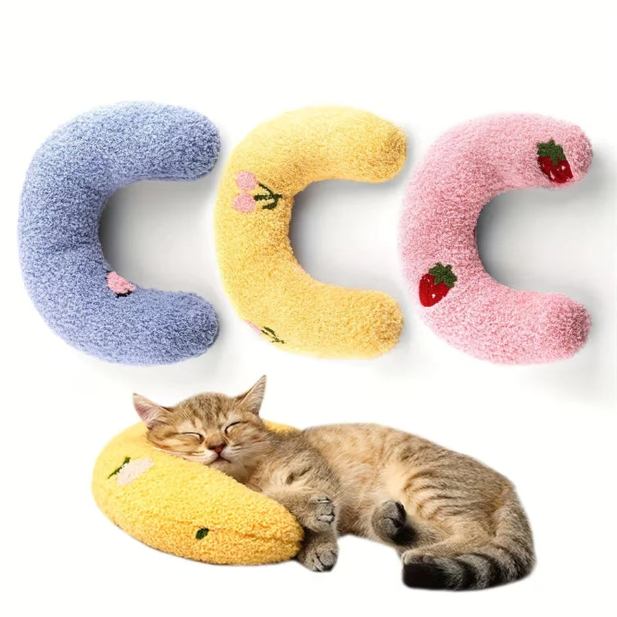 Cute Dogs Cats Little Pillows U-Shaped Neck Protector Pets Deep Sleep Pillow for Puppy Kitten Soft Fluffy Calming Toys Washable - Curl and Collar