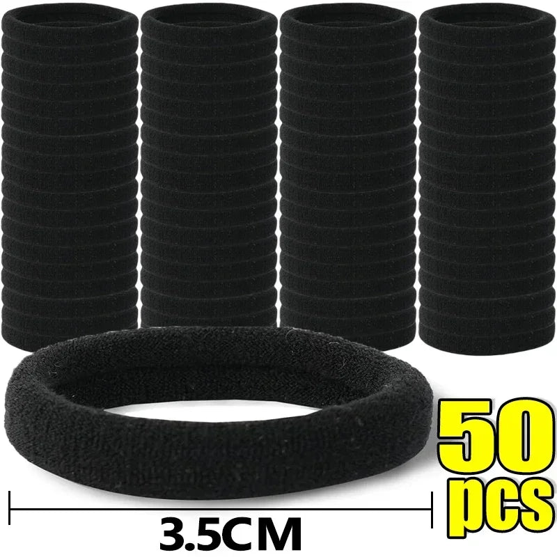 500PCS Black Basic Hair Bands Women Girls Simple High Elastic Headband Ties Rubber Ropes Scrunchies Ponytail Holders Accessories - Curl and Collar
