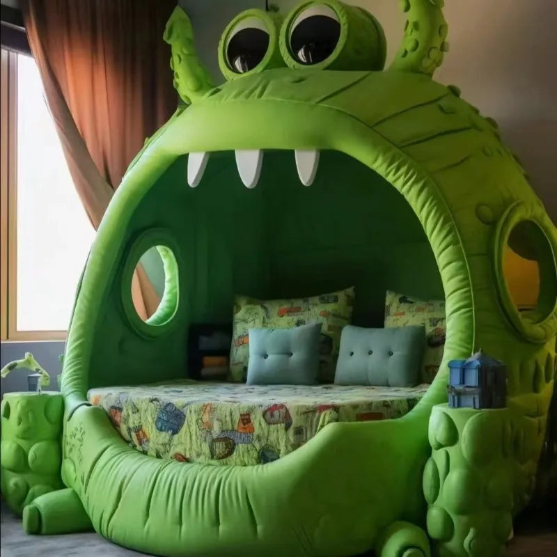 Large two-dimensional animal frog monster bed, leather fabric plush, light luxury minimalist cream wind bed - Curl and Collar