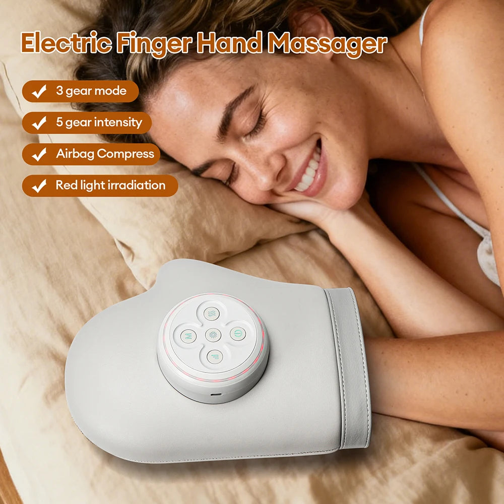 Electric Hand Massager Glove Air Pressure Kneading Airbag Compress Hot Compress Wrist Finger Palm Acupoint masajeador - Curl and Collar
