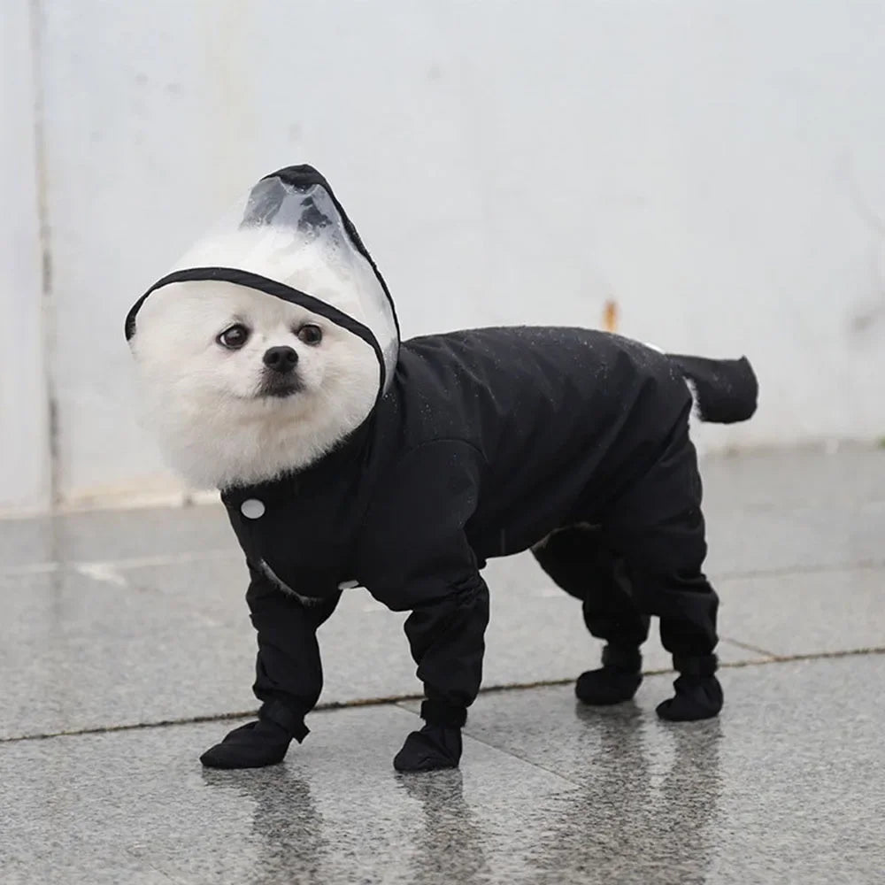 Waterproof Dog Clothes Small Dog Raincoat with Rain Shoes Boots Overalls Jumpsuit Pet Cat Puppy Rain Coat with Transparent Hood