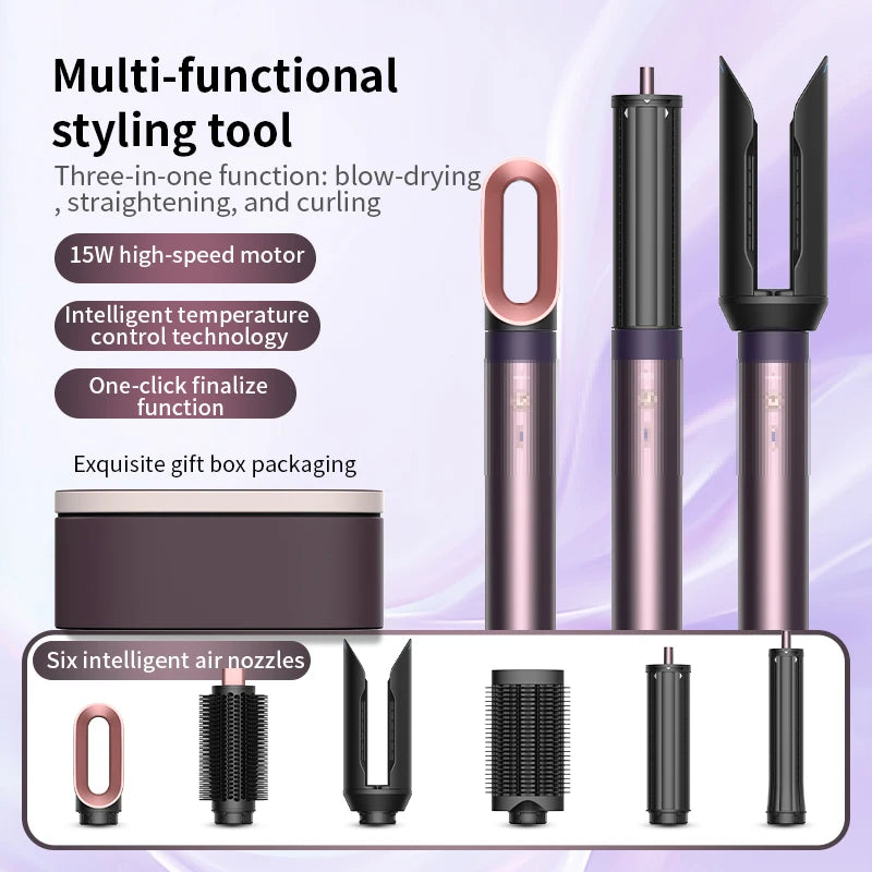 7 in 1 Multi Hair Dryer StylerHS09 Auto-Curling Barrel Hot AirBrush Soft Straightening BrushNegative Ion Fast Dry NozzleGift Box - Curl and Collar