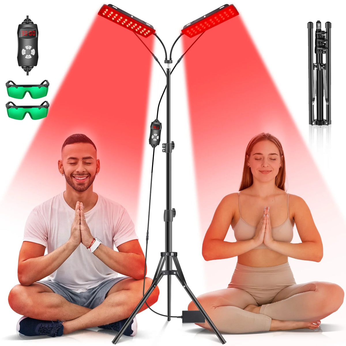 Astarexin Red Light Therapy Panel, 660nm & 850nm Dual-head Infrared LED Light Lamps for Full Body Use, Home Light Device for Face, Body & Daily Wellness - Curl and Collar