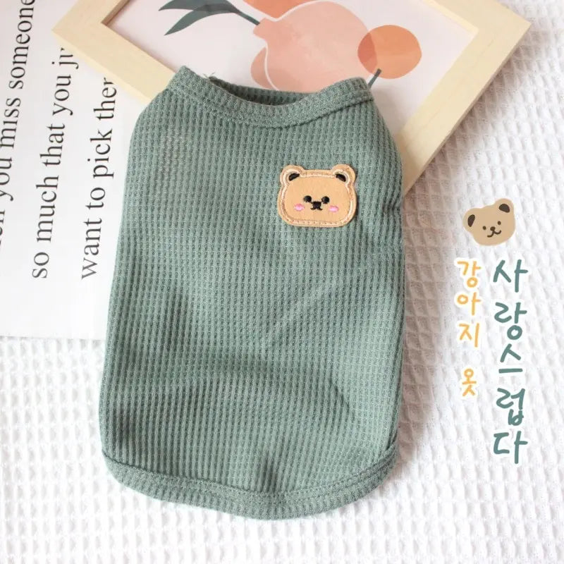 1pc Green Bear Vest Pet Dog Clothes Cat Solid T-shirt Clothing Dogs Thin Small Fashion Chihuahua Summer Breathable - Curl and Collar