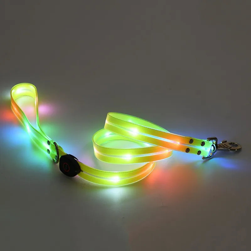 Glowing Dog Collar Leash Waterproof Adjustable Dog Neck Collar Rechargeable Weather Proof Dog Led Light Collar For Night Walking - Curl and Collar