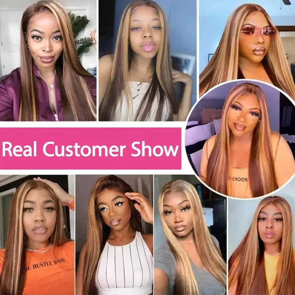 Highlight Wigs Colored Straight Lace Front Human Hair Wigs For Women Honey Blonde Straight 13x4 Hd Lace Frontal Wigs Human Hair - Curl and Collar