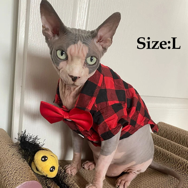Bowtie Dog Blouse Classical Breathable Plaid T-Shirts Summer Dog Clothes for Small Dogs Puppy Large Cat Vest Chihuahua Yorkies - Curl and Collar