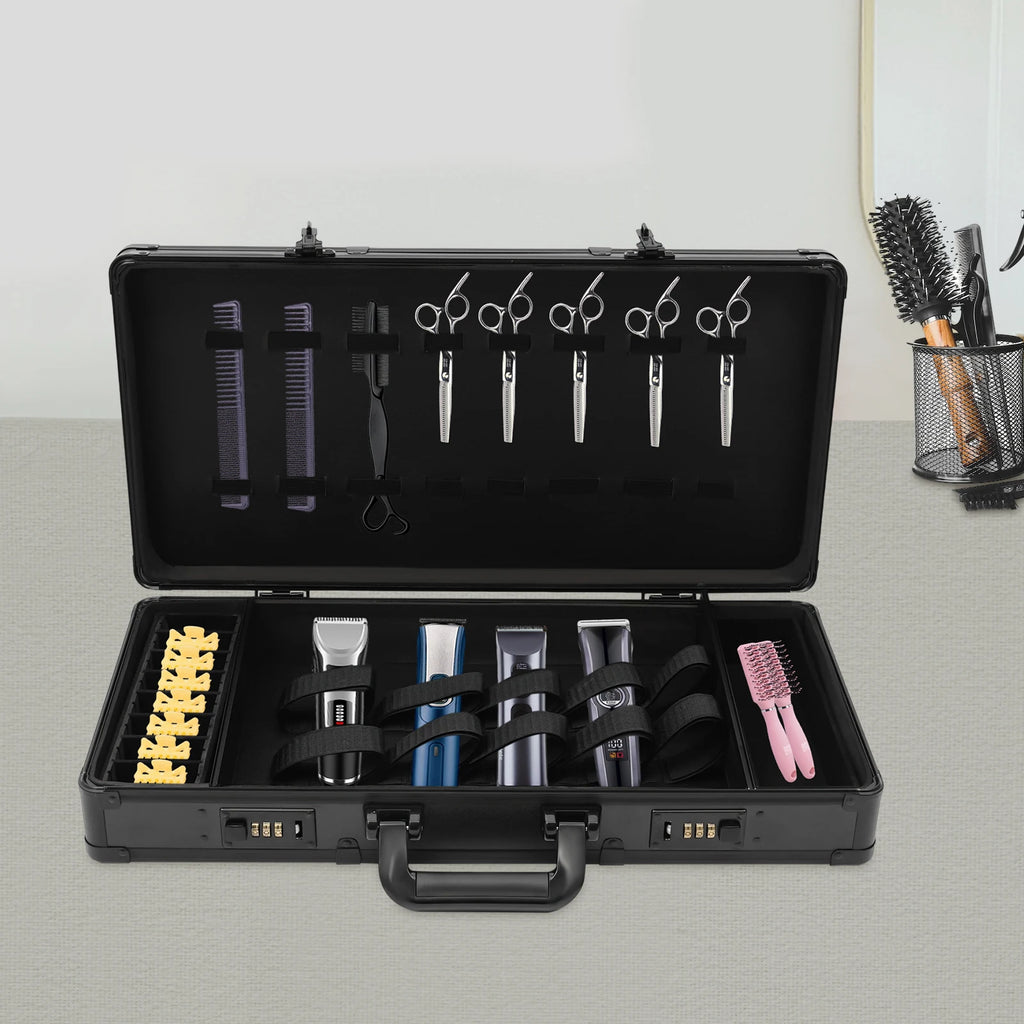 Barber Travel Case with Lock, Waterproof Portable Hairdressing Tool Bag for Storing Clippers Trimmers Scissors Comb Brush 55cm - Curl and Collar