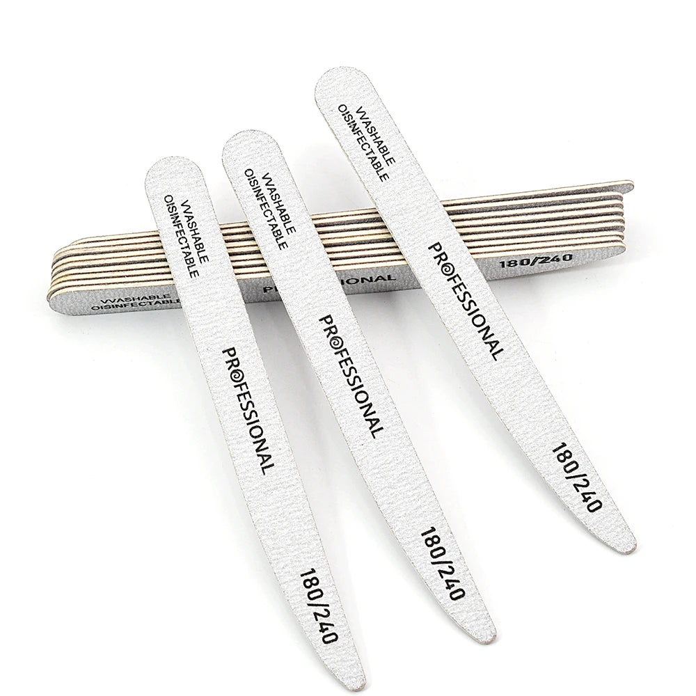 10pcs/Lot Wooden Nail Files Professional 100 180 240 Emery Board Manicure Buffer Grey Boat Double-sided Wooden Pedicure Buffers - Curl and Collar