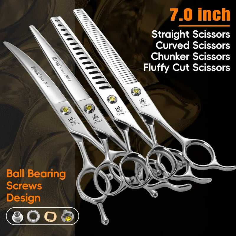 Fenice High-grade JP440C Alloy Steel 7.0/7.5 inch Pet Grooming Scissors Dog Hair Cutting Shears Tool for Pet Groomer Beautician - Curl and Collar