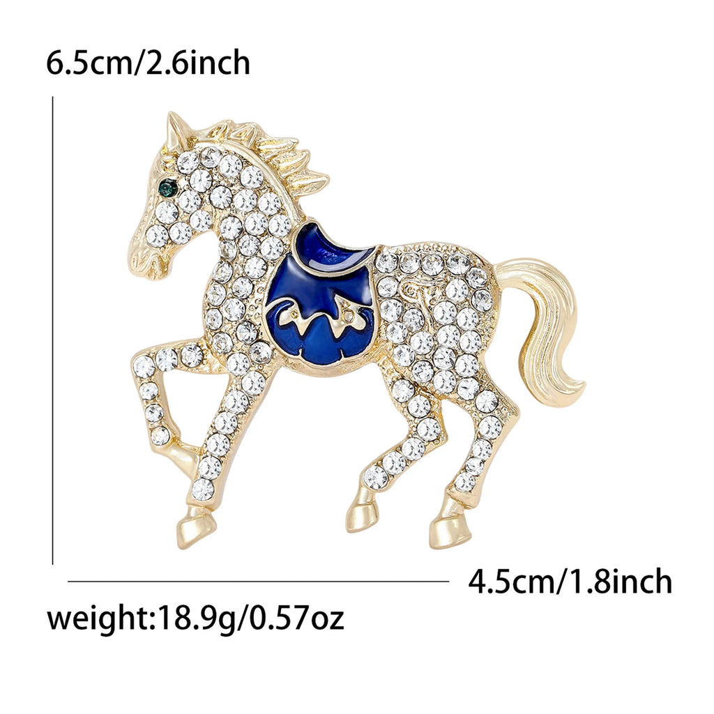 Classic Rhinestone Horse Brooches for Women Enamel Zodiac Animal Pins Office Party Friend New Year Gifts Jewelry Accessories - Curl and Collar