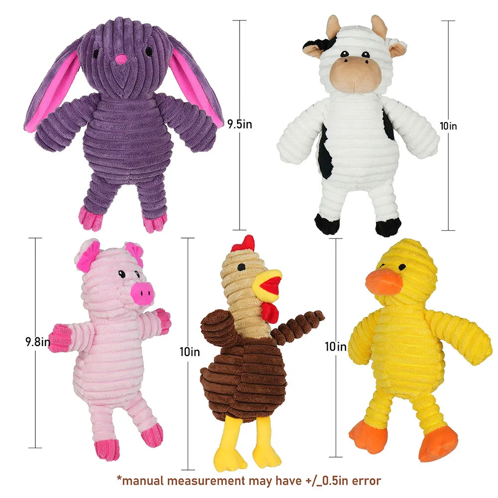 5 Pack Dog Toys Plush Dog Squeaky Toys, Assortment Value Bundle Animal Pet Toy for Small Medium Large Dogs, Stuffed Puppy Chew - Curl and Collar