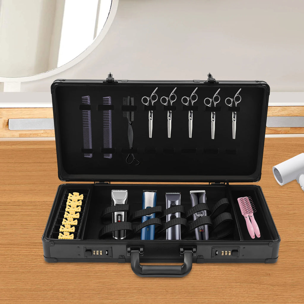 Barber Travel Case with Lock, Waterproof Portable Hairdressing Tool Bag for Storing Clippers Trimmers Scissors Comb Brush 55cm - Curl and Collar