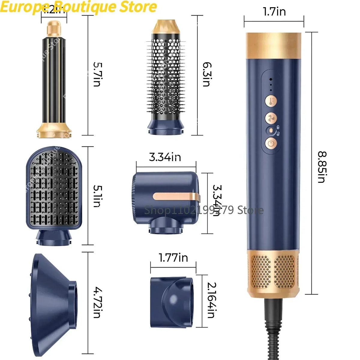 7 In 1 Hair Dryer Brush Brushless High Speed Hair Dryer with Diffuser Ionic Blow Dryer Hot Air Styling Comb Auto Hair Curler - Curl and Collar