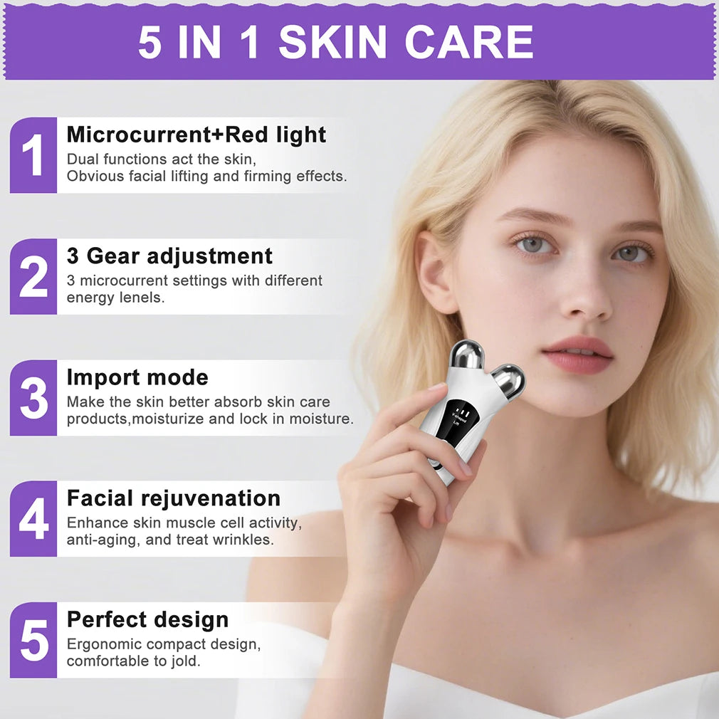 Electric V Face Lift Machine Beauty EMS LED Facial Roller Skin Rejuvenation Microcurrent V-Face Neck Massager Relaxing Removal Wrinkle Dainly Instrument - Curl and Collar