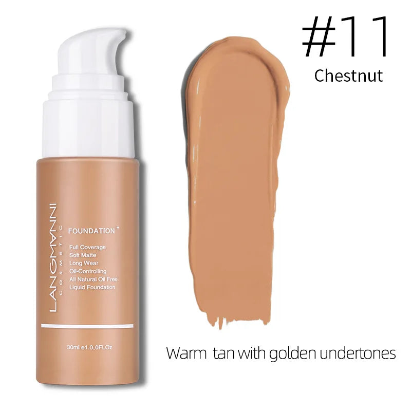 Langmanni 30ml Matte Face Foundation Cream Waterproof Liquid Foundation Oil Control Cover Base Concealer Makeup Cosmetics - Curl and Collar