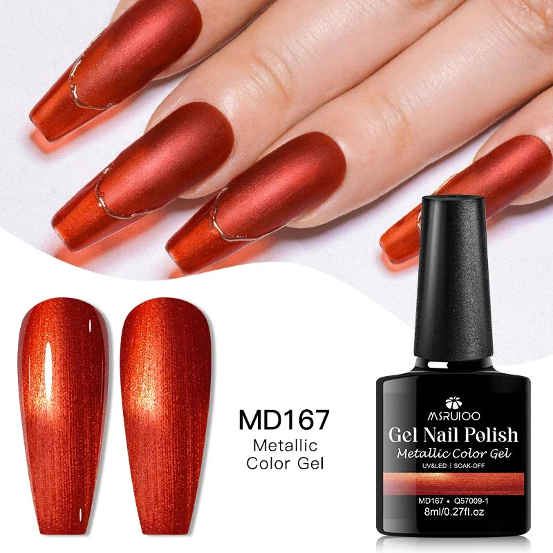 8ml Mirror Metallic Gel Nail Polish Red Gold Silver Mirror Chrome Effect Soak Off UV/LED Gel Varnish Nail Supplies Manicure DIY - Curl and Collar