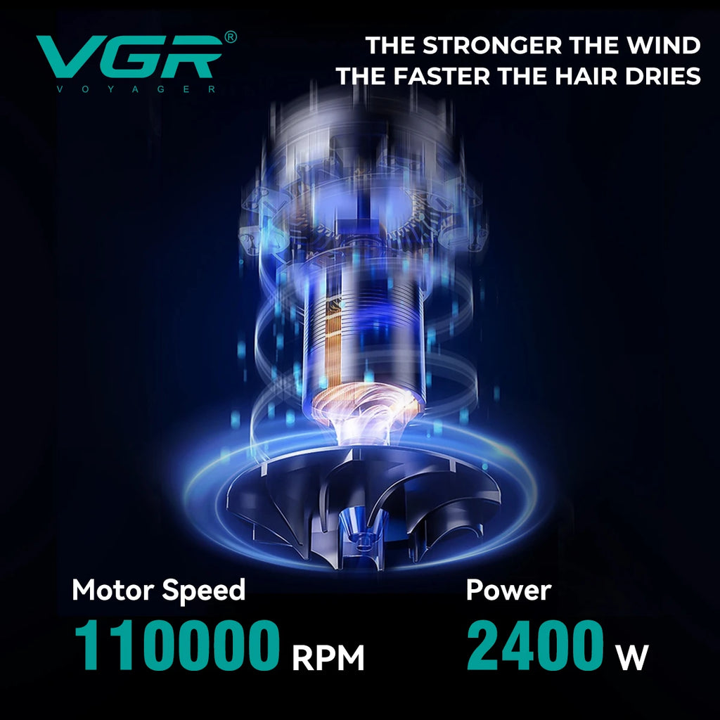 VGR Hair Dryer Professional Hair Dryer Machine Negative Ion Hair Dryers BLDC Motor 110000 RPM Hair Salon for Household Use V-469 - Curl and Collar
