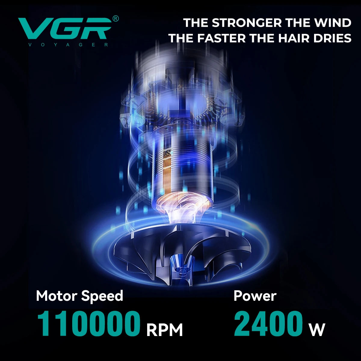 VGR Hair Dryer Professional Hair Dryer Machine Negative Ion Hair Dryers BLDC Motor 110000 RPM Hair Salon for Household Use V-469 - Curl and Collar