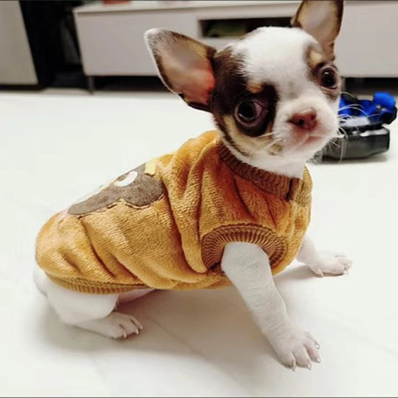 Cute Print Tea Cup Dog Sweater Winter Warm Fleece Pet Clothes for Small Dogs Teddy Chihuahua Puppy Pullovers Mascotas Clothing - Curl and Collar