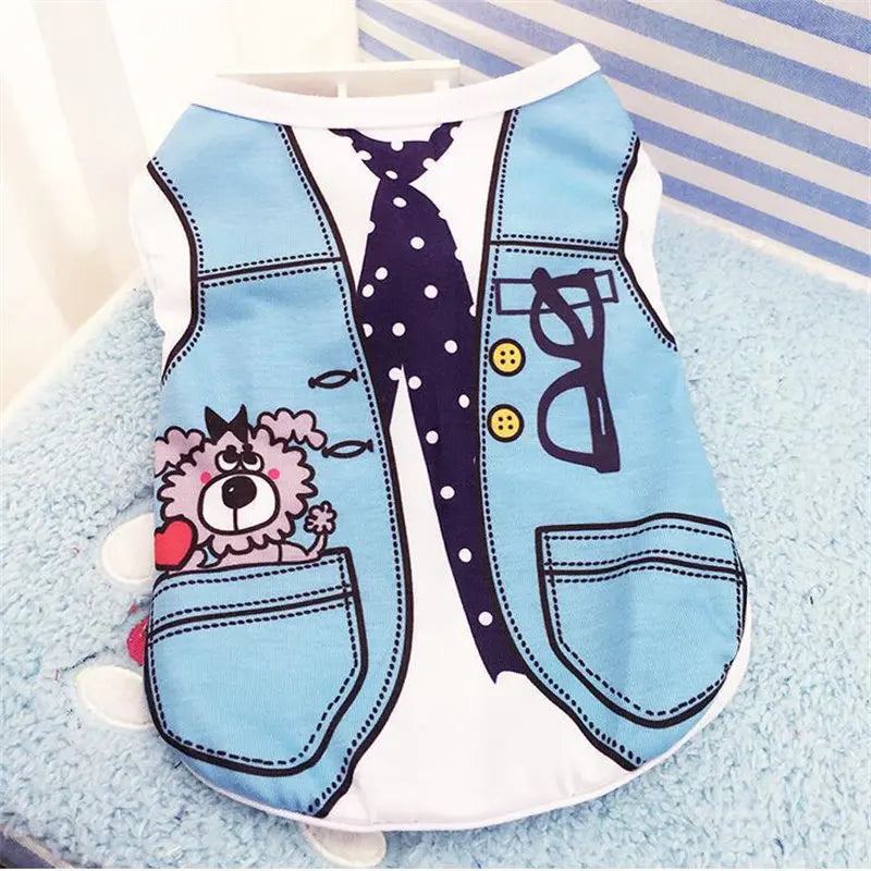Pet Dog Clothes Cartoon Clothing Puppy Dogs Soft Vests Summer Shirt Casual T-Shirt for Small Pet Supplies - Curl and Collar