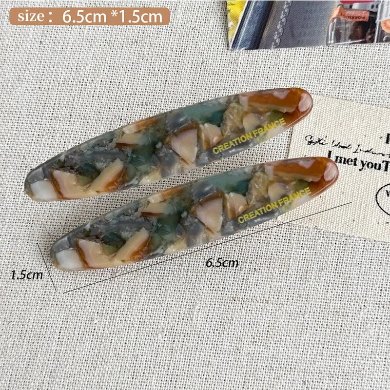 2 Pcs New Simple Acetate Fiber Hairpins,women Oval Geometric Side Clips, Colorful Duckbill Clips, One-word Clip Hair Accessories