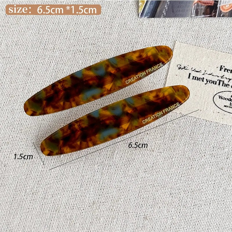 2 Pcs New Simple Acetate Fiber Hairpins,women Oval Geometric Side Clips, Colorful Duckbill Clips, One-word Clip Hair Accessories