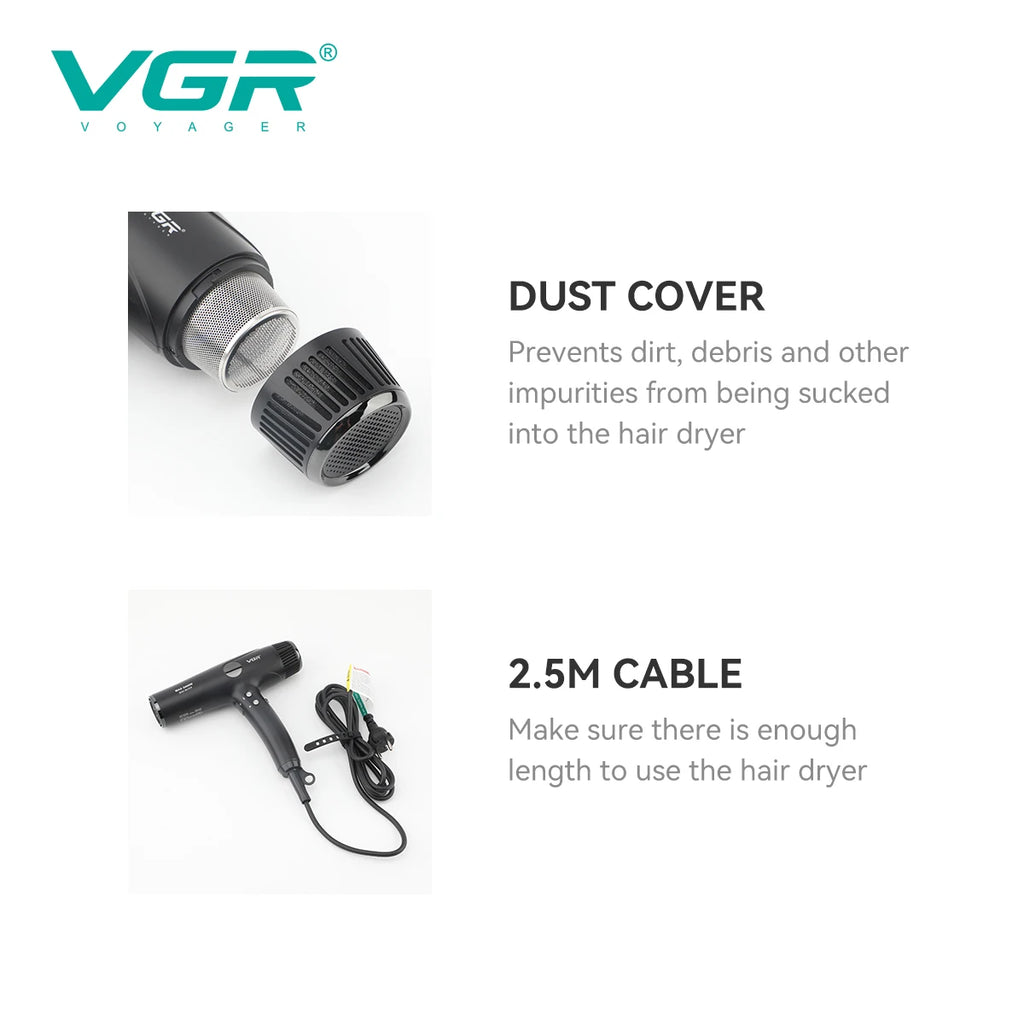 VGR Hair Dryer Professional Hair Dryer Machine Negative Ion Hair Dryers BLDC Motor 110000 RPM Hair Salon for Household Use V-469 - Curl and Collar