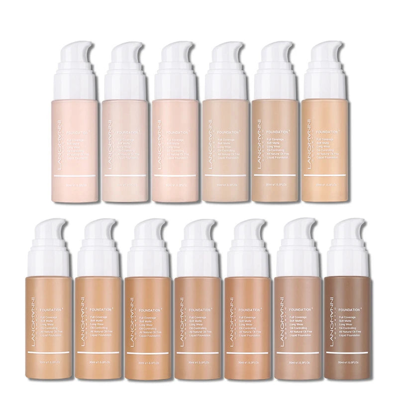 Langmanni 30ml Matte Face Foundation Cream Waterproof Liquid Foundation Oil Control Cover Base Concealer Makeup Cosmetics - Curl and Collar