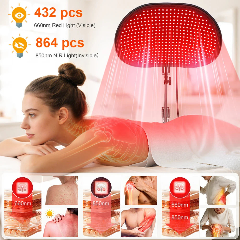 Astarexin Red Light Therapy for Face Body, 2-in-1 Infrared 432 LEDs Light Therapy with 660nm & 850nm Near Redlight Device Large Panel with Remote Stand Timer - Curl and Collar