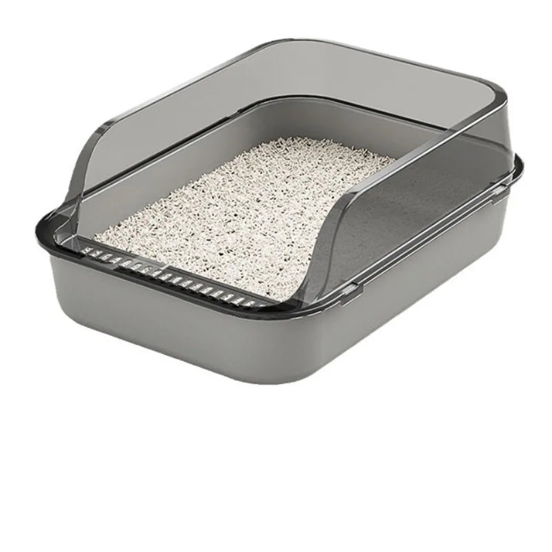 Anti Tracking Semi‑Enclosed Cat Litter Box Odor Control Pet Toilet with Detachable Scoop for Indoor Cats - Curl and Collar