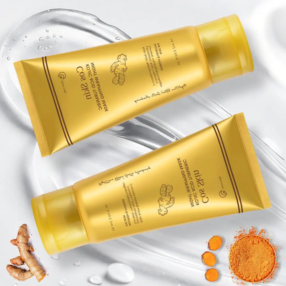 Kojic Acid Turmeric Overnight Wrapping Peel Off Mask Kit Nourish Hydrolyzed Collagen Glowing Skin Refresh Skin Firming Skincare - Curl and Collar