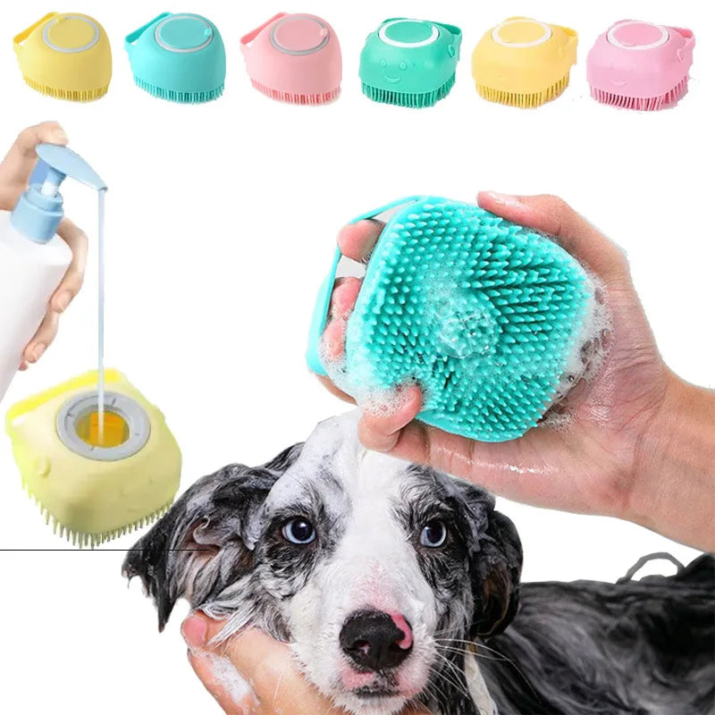 Bathroom Puppy Big Dog Cat Bath Massage Gloves Brush Soft Safety Silicone Pet Accessories for Dogs Cats Tools Mascotas Products - Curl and Collar