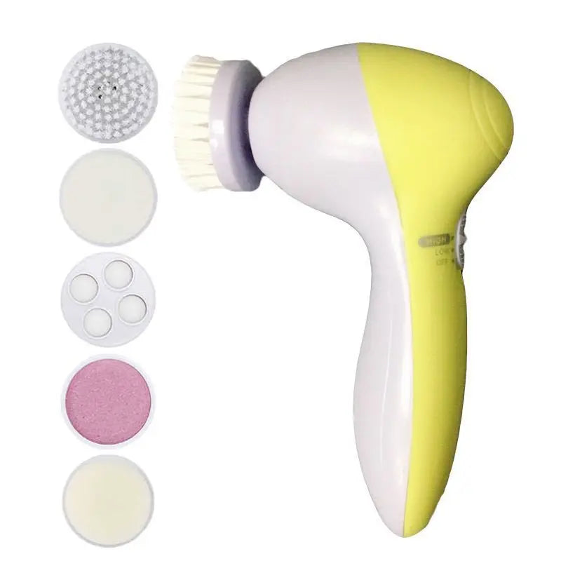 Electric Facial Cleaner 5 IN 1 Face Cleansing Brush Wash Machine Spa Skin Care Massager Blackhead Cleaning Facial Cleanser Tools - Curl and Collar