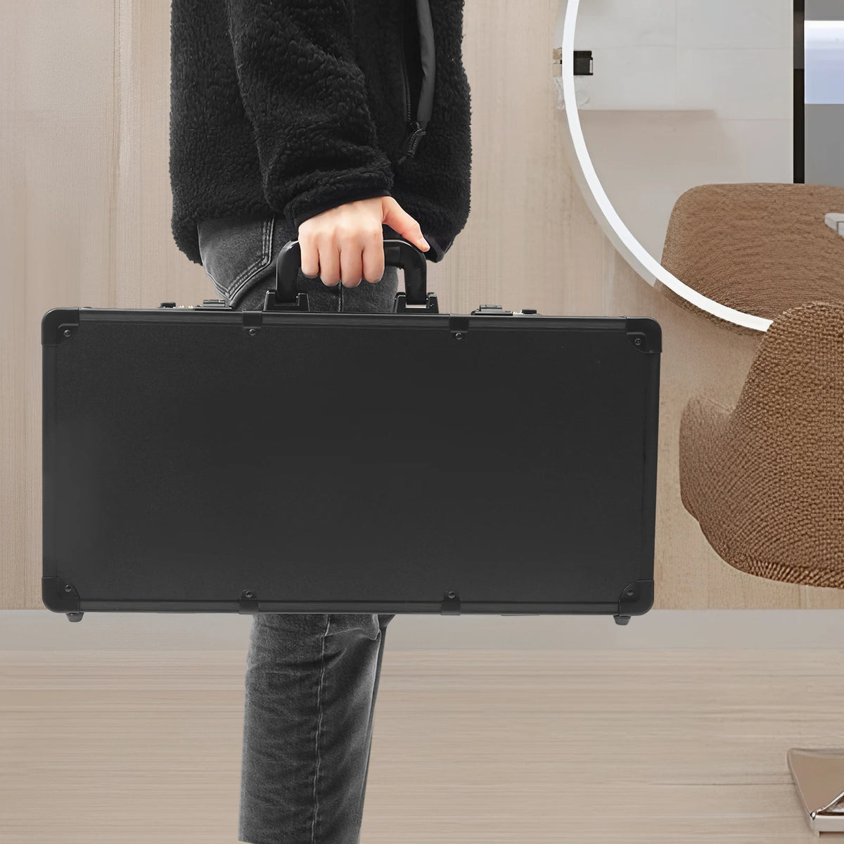Barber Travel Case with Lock, Waterproof Portable Hairdressing Tool Bag for Storing Clippers Trimmers Scissors Comb Brush 55cm - Curl and Collar