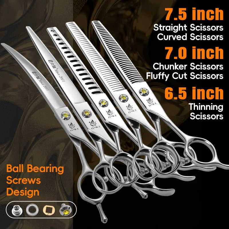 Fenice High-grade JP440C Alloy Steel 7.0/7.5 inch Pet Grooming Scissors Dog Hair Cutting Shears Tool for Pet Groomer Beautician - Curl and Collar