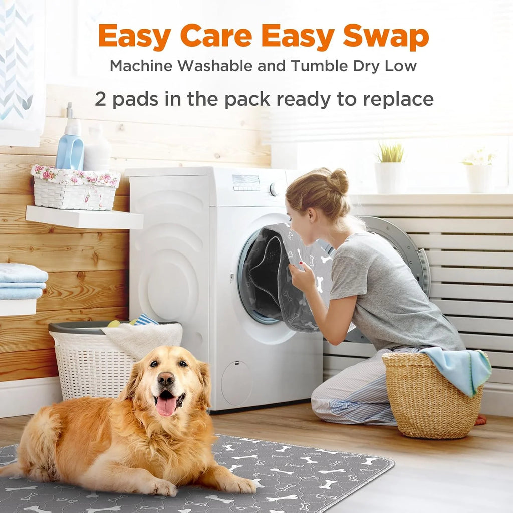 Washable Dog Pee Pads, 2 Pieces 18inchx24inch / 34inch X 36inch Reusable Puppy Pee Pads, Absorbent Pee Pads with Bone Print, Non-Slip Waterproof Pet Training Pads, Suitable for Sofas, Hardwood Floors - Curl and Collar